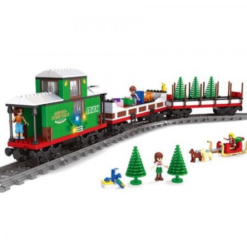 Joc de construit 592 piese Bebeking Christmas Bricks Train