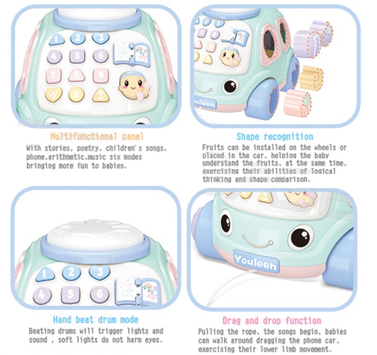 Masinuta educativa cu telefon, forme, toba pentru bebe - imagine 3
