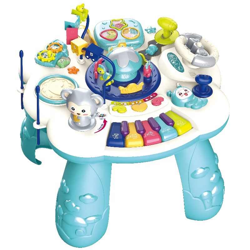 Masuta activitati pentru bebelusi Fun Bleu-centru educativ cu pian muzical si jucarii interactive