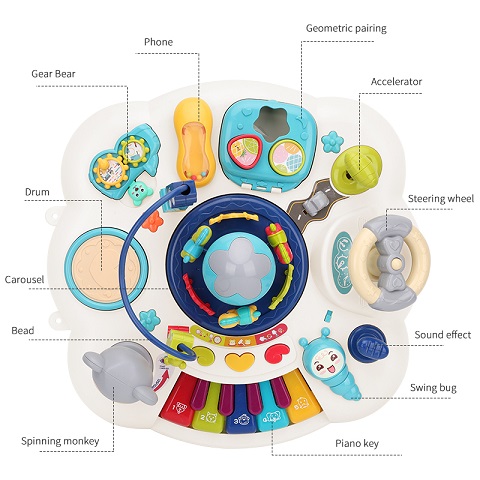 Masuta activitati pentru bebelusi Fun Bleu-centru educativ cu pian muzical si jucarii interactive - imagine 5