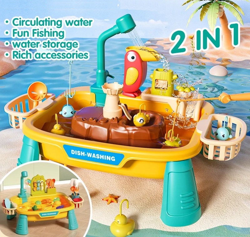 Set 2 in 1 Joc de Pescuit si Chiuveta de Bucatarie pentru Copii – Masa de Joaca cu Apa si Accesorii Galben - imagine 10