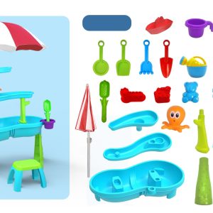 Masuta de nisip si apa cu scaun, umbrela si accesorii etajata