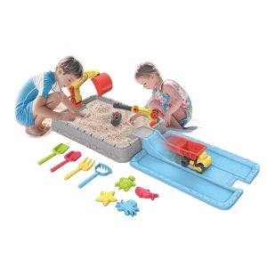 Cutie nisip pentru copii cu excavator,macara si basculanta