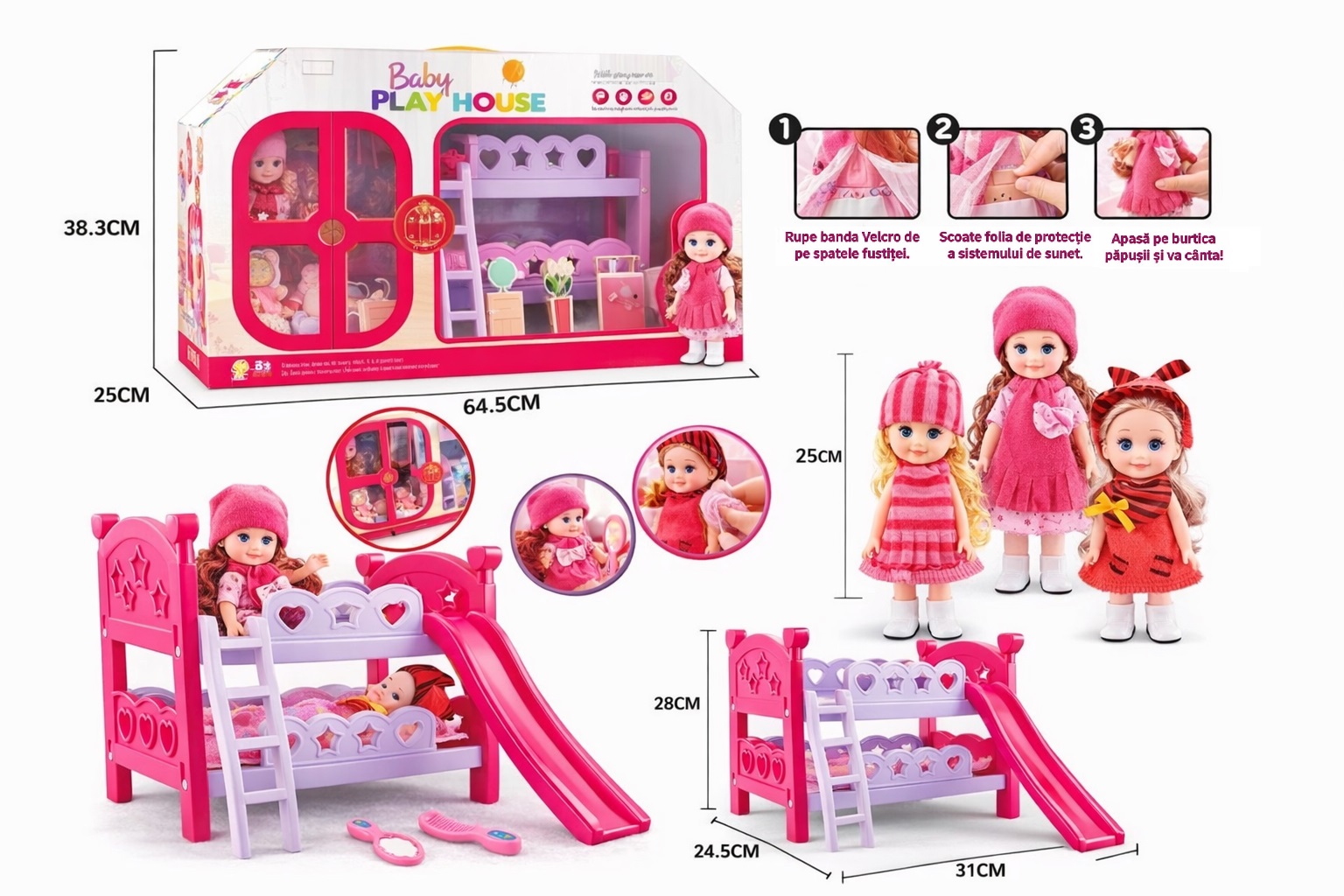 Patut etajat de jucarie cu doua papusi incluse - imagine 4