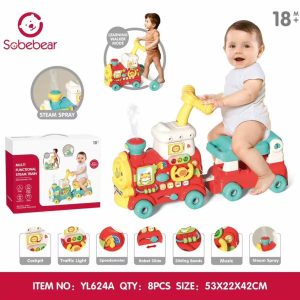 Locomotiva cu abur-Antepremergator multifunctional 5 in 1 cu vagon si scaunel-Roz