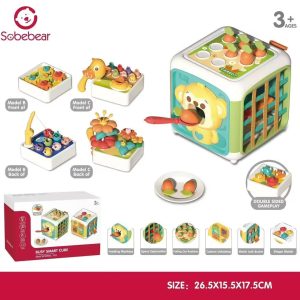 Cub activitati Montessori 6 in 1 – Jucarie educativa cu forme, sortare si motricitate