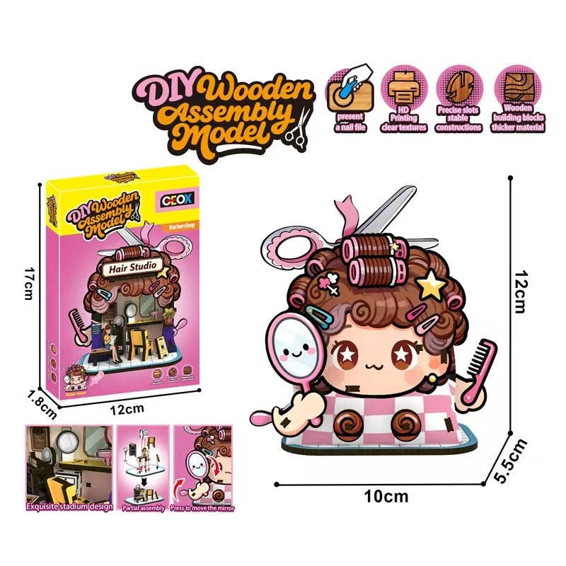 Jucarie DIY din Lemn – Mini Salon Coafura pentru Copii, Model 3D de Asamblat (53 piese) - imagine 2