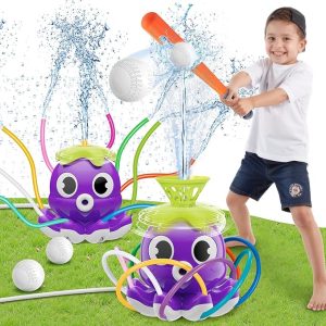 Jucarie de Vara 2 in 1 pentru Copii – Stropitoare Caracatita cu Joc Baseball si Jeturi de Apa