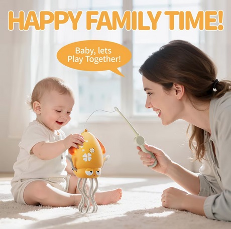 Jucarie interactiva Caracatita dansatoare cu Lumini reincarcabila galbena - imagine 3