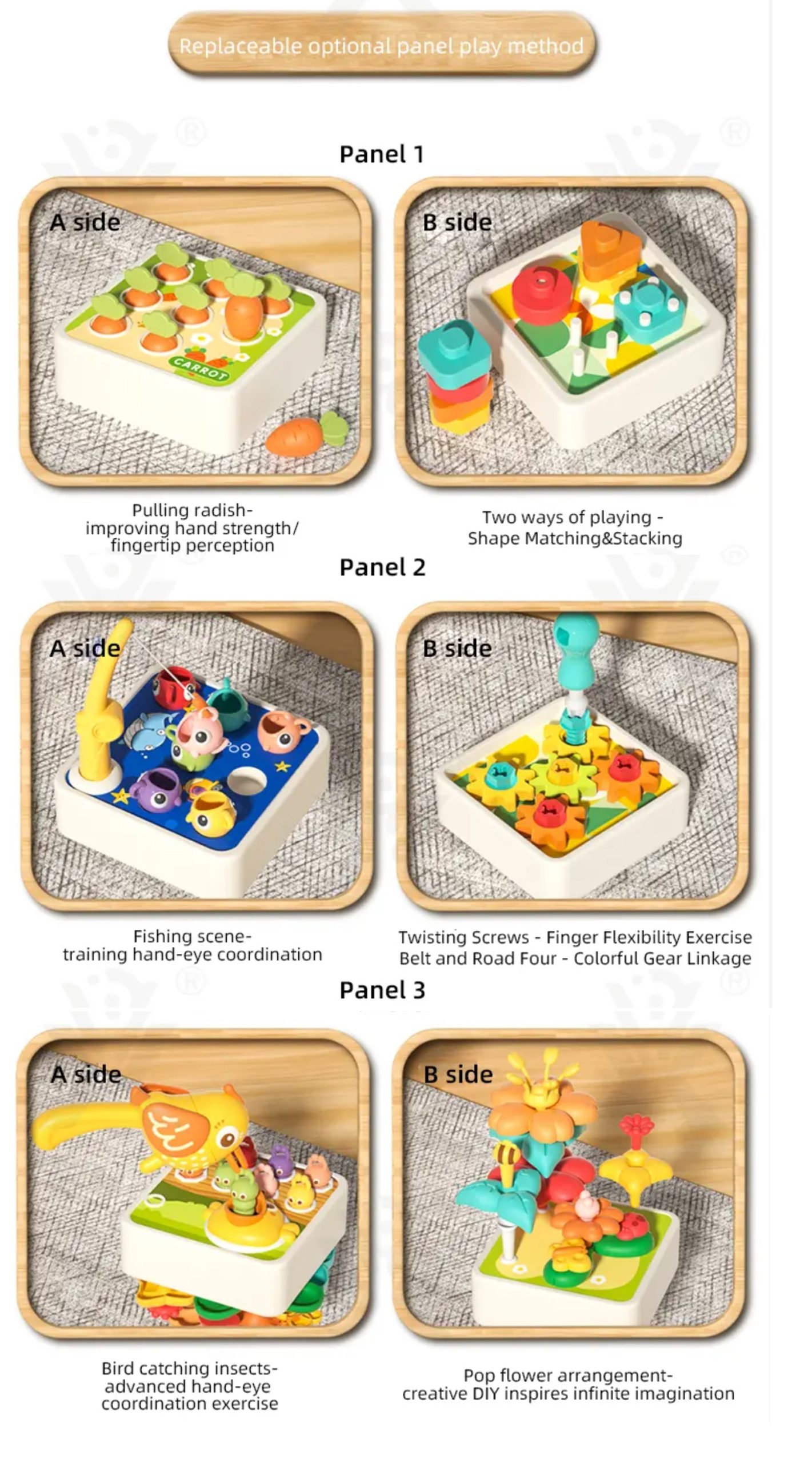Cub activitati Montessori 6 in 1 – Jucarie educativa cu forme, sortare si motricitate - imagine 9