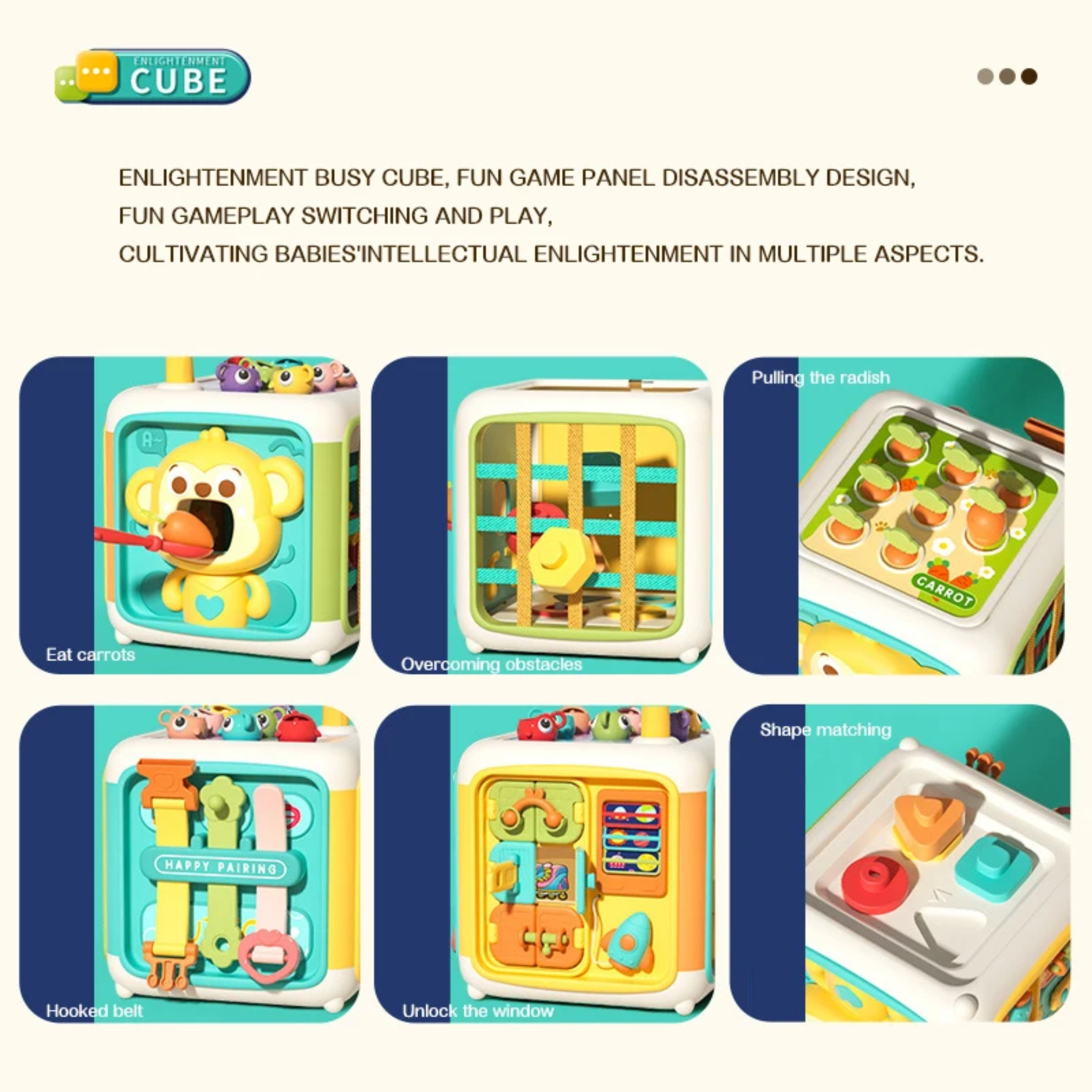 Cub activitati Montessori 6 in 1 – Jucarie educativa cu forme, sortare si motricitate - imagine 11