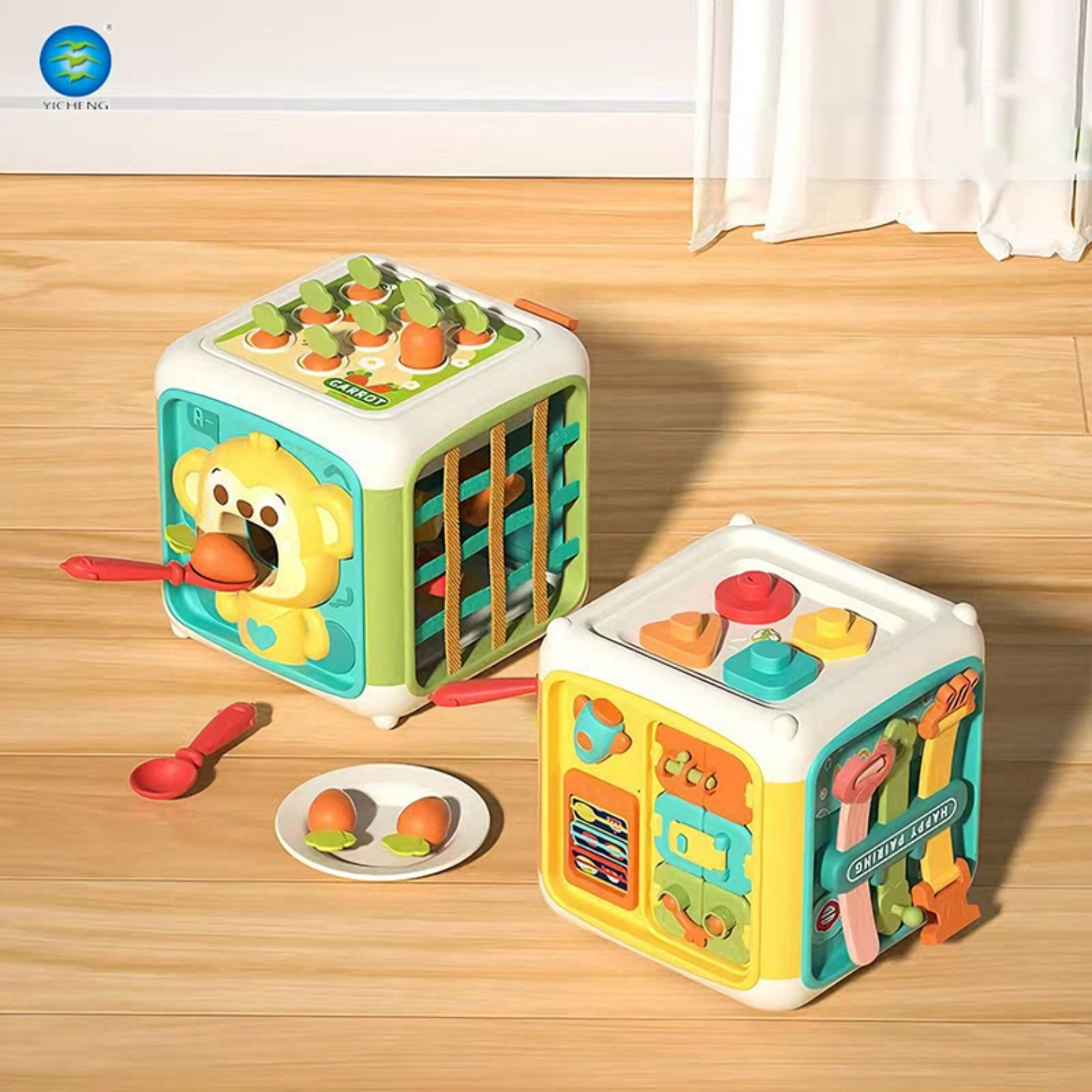 Cub activitati Montessori 6 in 1 – Jucarie educativa cu forme, sortare si motricitate - imagine 3