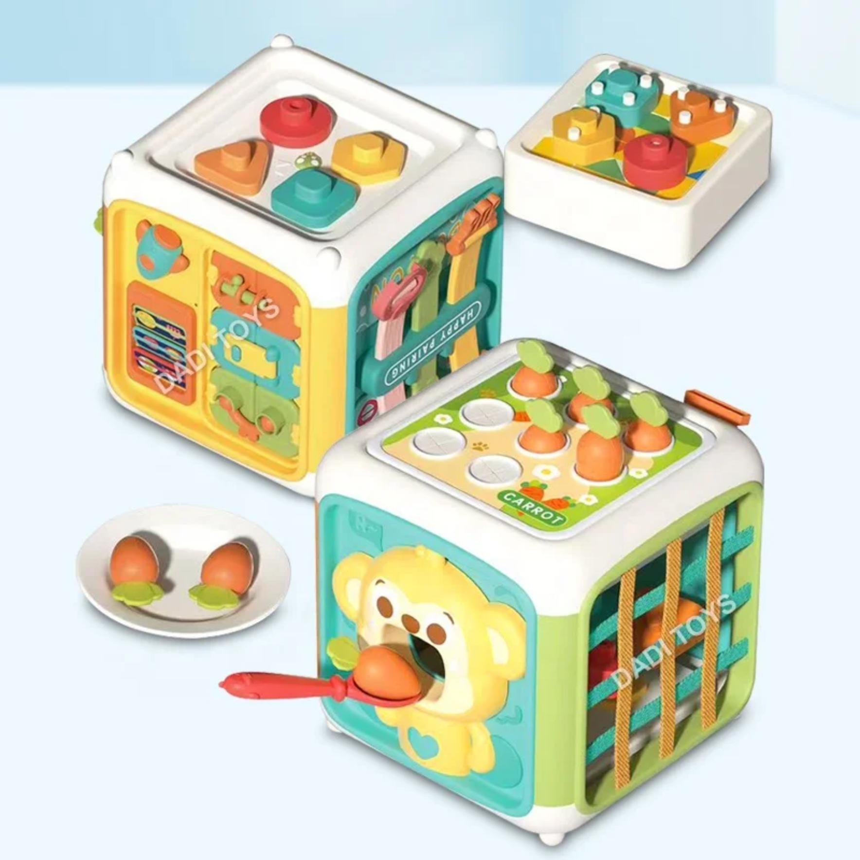 Cub activitati Montessori 6 in 1 – Jucarie educativa cu forme, sortare si motricitate - imagine 7