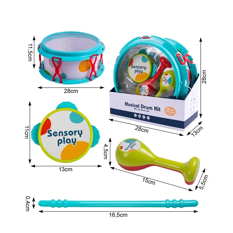 Jucarie muzicala pentru copii-Primul meu set de tobe, 6 instrumente, sunete si dezvoltare senzoriala-culoare bleu - imagine 7